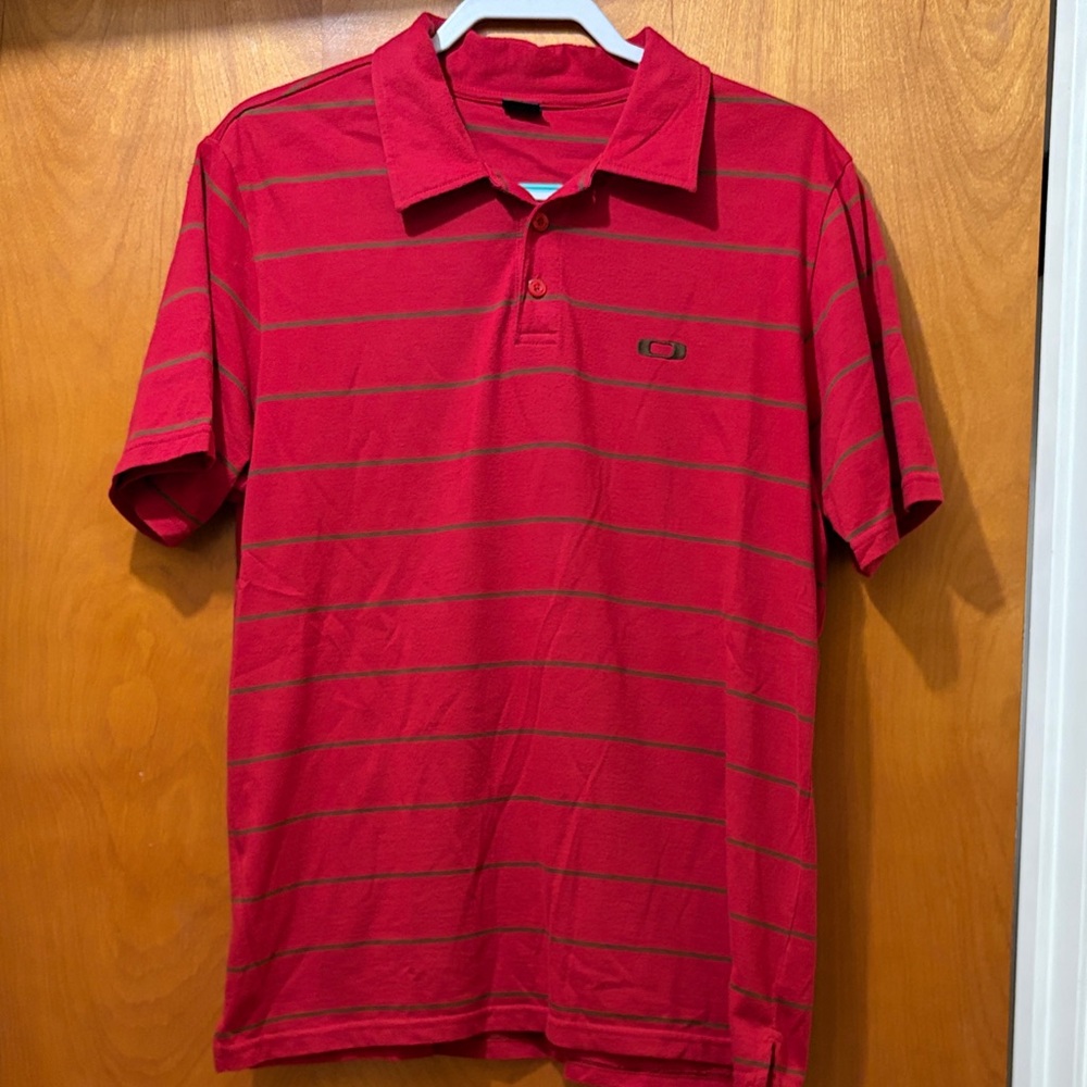 Oakley Red Polo Shirt with Subtle Stripes
